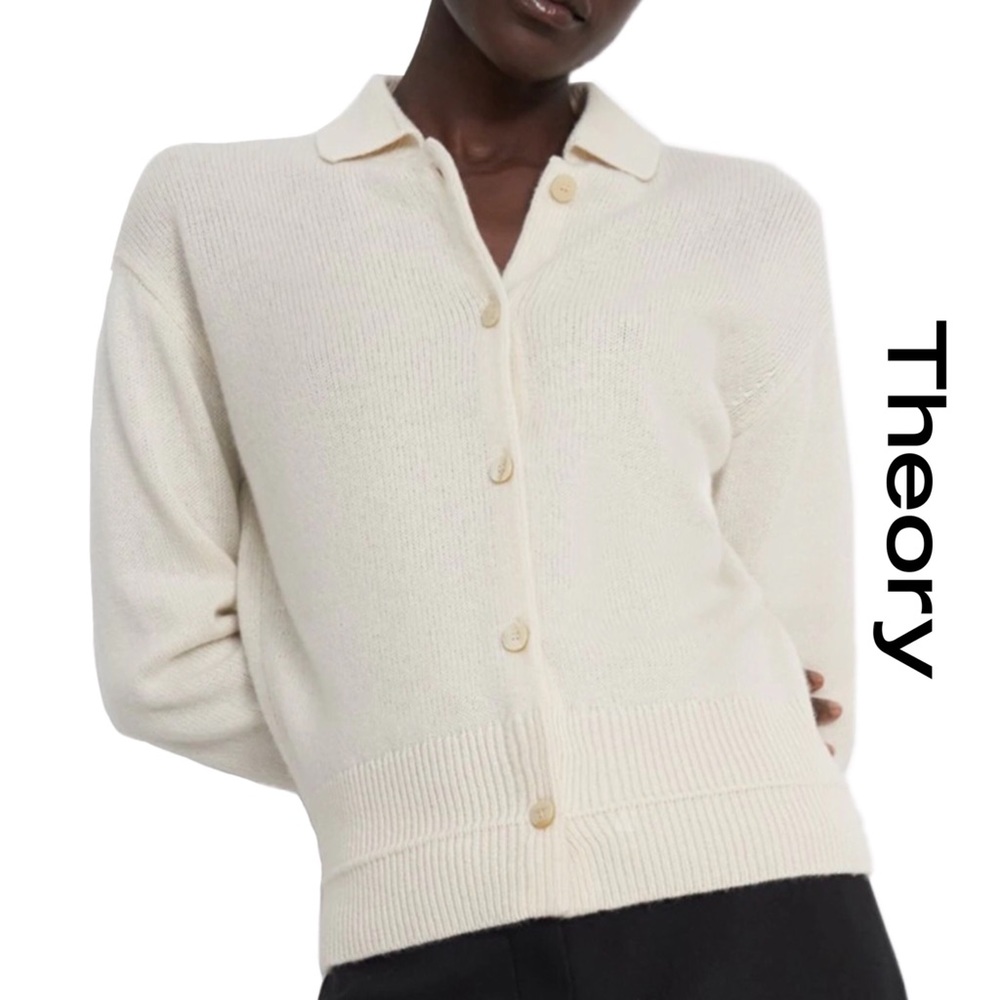 Theory Cropped Cardigan Sweater, Ivory, 100% Cashmere, Small, Pristine EUC